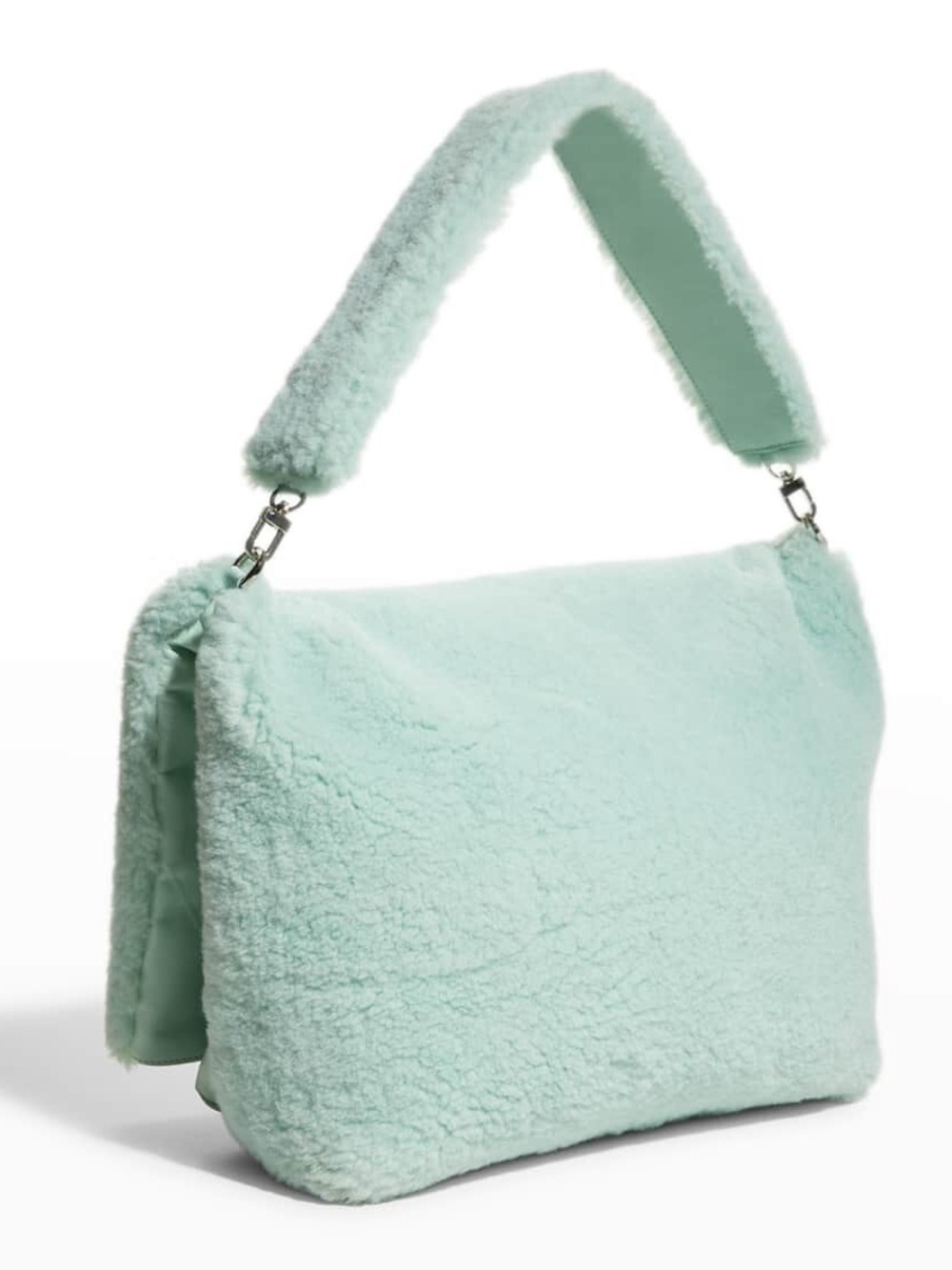 Studio Amelia Womens Mint Monument Faux Fur Top Handle Leather Tote Bag NWT